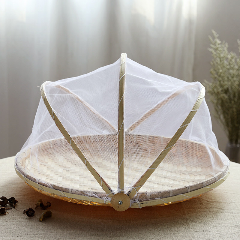 Household steamed bread basket with net cover round dustpan bamboo weaving storage basket anti-fly bamboo basket bamboo basket farmhouse bamboo products bamboo sieve