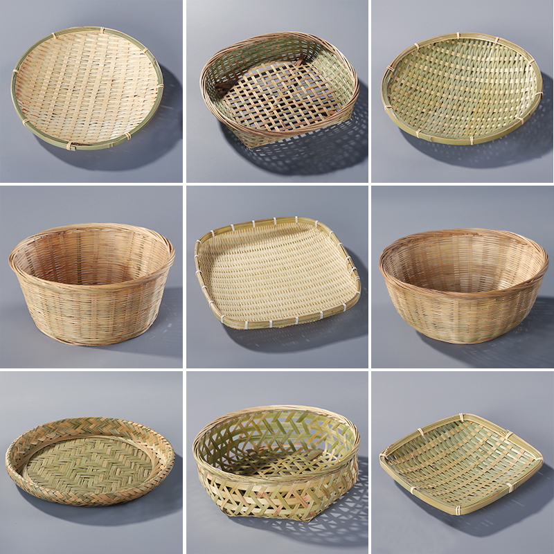 Bamboo-made fruit tray Home Steamed Bread Basket Creative Fruit Plate Living-room Bamboo Pan Handmade Bamboo Basket Bamboo Dustpan Bamboo Products 