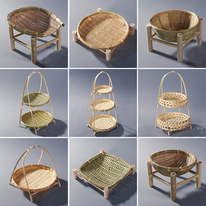 Bamboo Woven Tea Tray Fruit Tray Double-Layer Bamboo Basket Fruit Basket Fruit Refreshments Bamboo Products Bamboo Woven