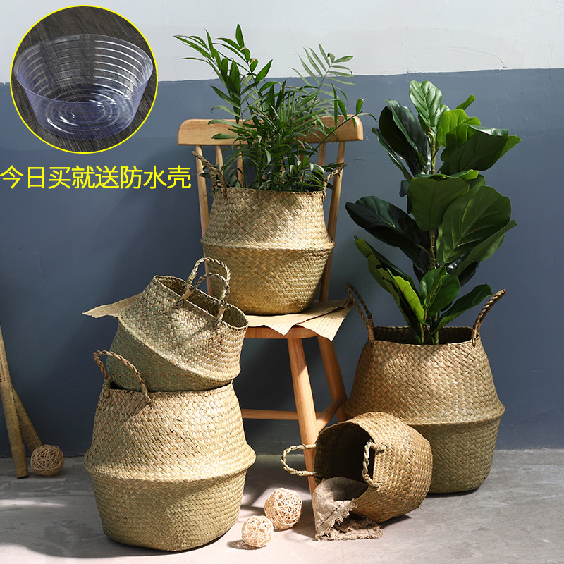Nordic ins Creative Grass Flower Basket flower basket Woven Basket Living Room Folding Containing Basket of flower arrangement Fashion Fields