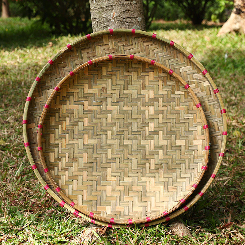 Bamboo woven round dustpan large Shaoji bamboo plaque household bamboo sieve without holes drying painting decoration bamboo green woven bamboo products