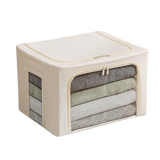 Anqin 66-liter fabric cotton linen storage box foldable steel frame finishing box large capacity clothing large window storage box