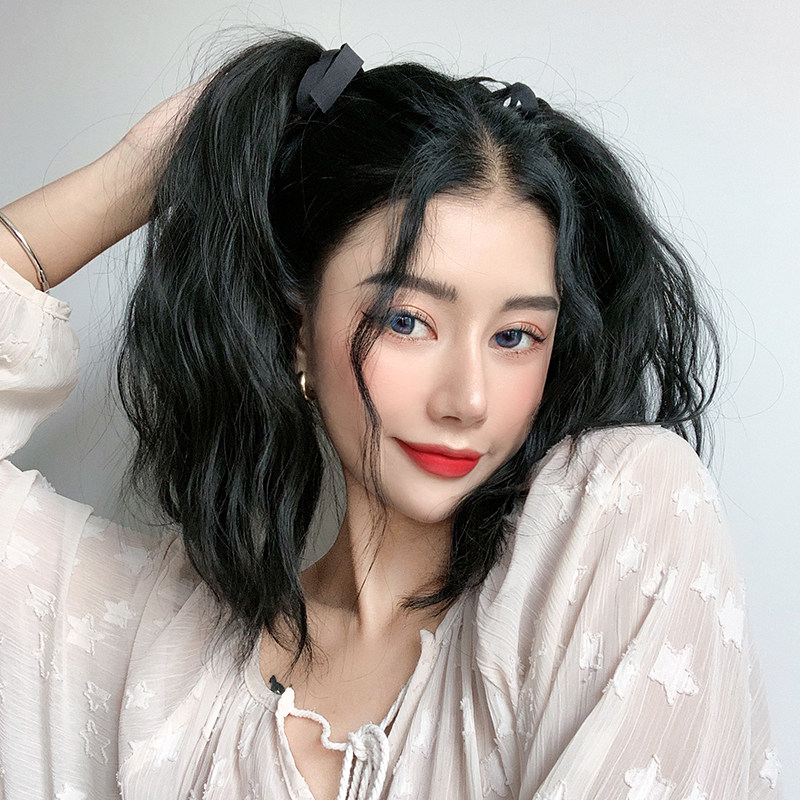Wig female Japanese soft sister double ponytail long curly hair lolita water ripple double ponytail two-dimensional braided strap type