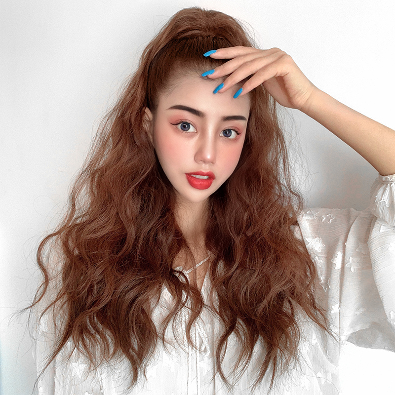 Wig Female Pony Tail Net Red High Pony Tail Long Curly Hair Clip
