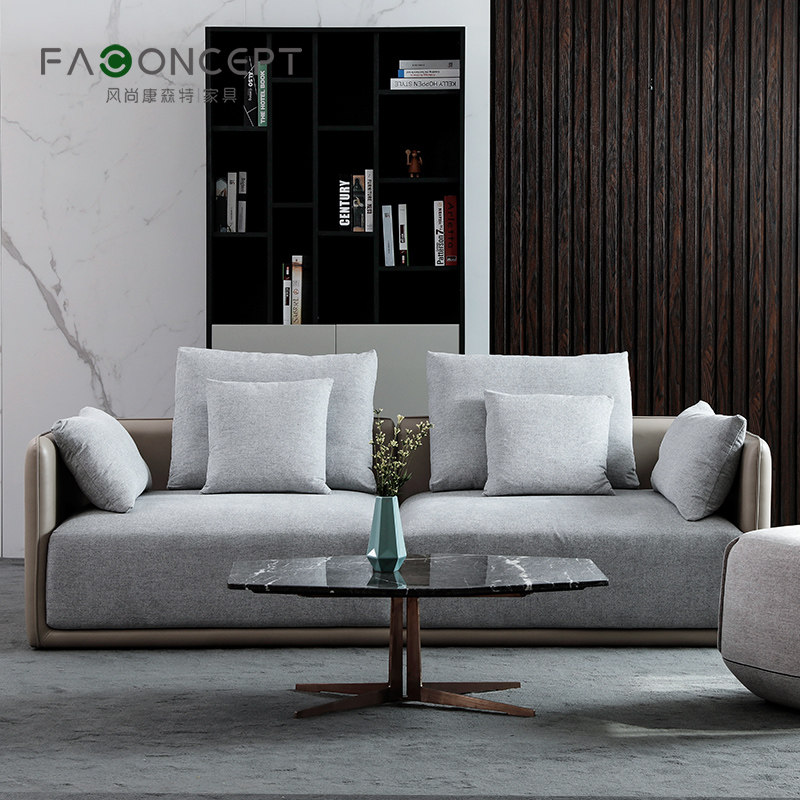 Italian light luxury leather sofa large and small living room villa Nordic minimalist feather fabric double sofa customization