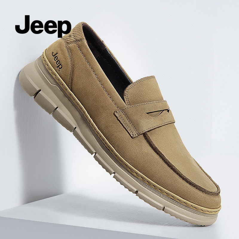 jeep gip male shoes summer breathable one foot pedal casual leather shoes men genuine leather business comfort bean-bean daddy shoes