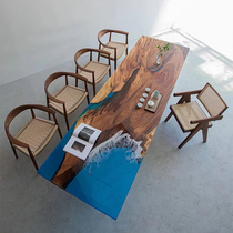 Epoxy Resin River Table Waves Solid Wood Large Plate Black Walnuts Wood Tea Table Table Log Tea Table Tea Table Whole Board Furniture