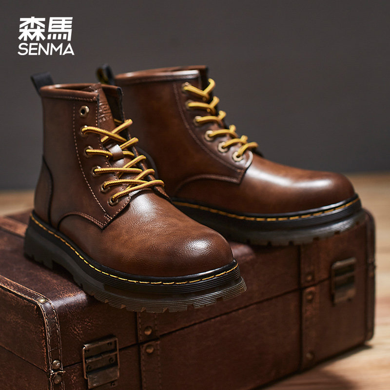 Senma Cavet Martin boot male high cylinder Inlenty wind spring autumn new middle cylinder retro tooling boot black winter leather boot