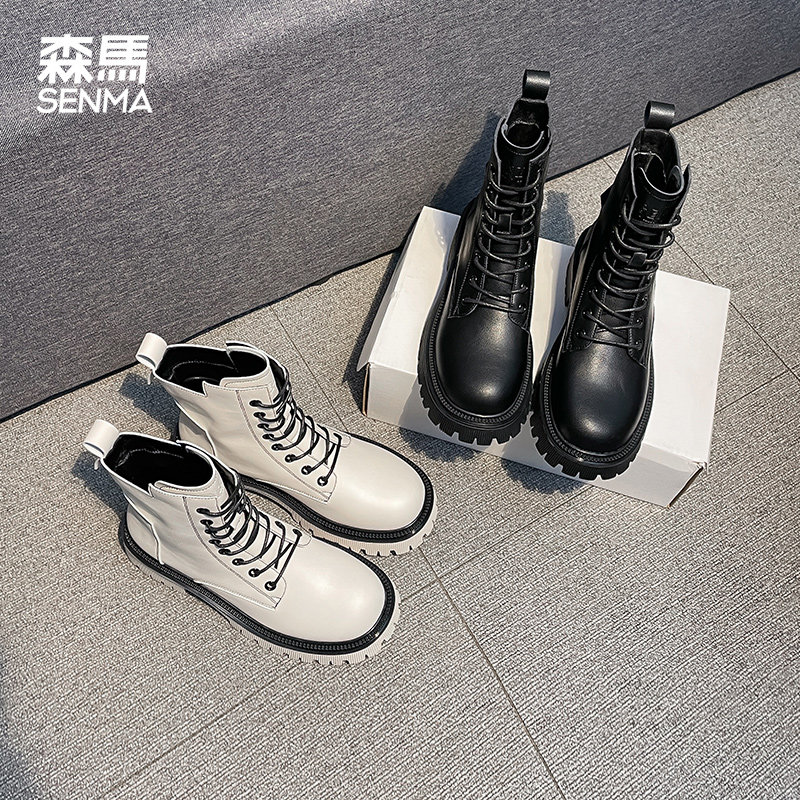 Senma thick - base Martin boots female boots British wind 2021 new spring and autumn single boots white boots