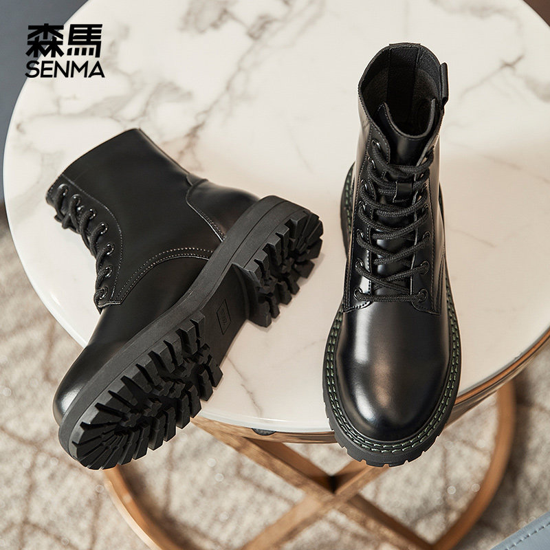 Senma thick bottom Martin boots women ins Chains 2020 fall new net red black Inn wind handsome 100 lap short boot