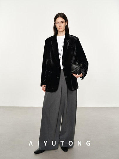 Simple Curved/Autumn and Winter Wool Blended Loose Lazy Drape Curved Balloon Legs Casual Suit Pants for Women