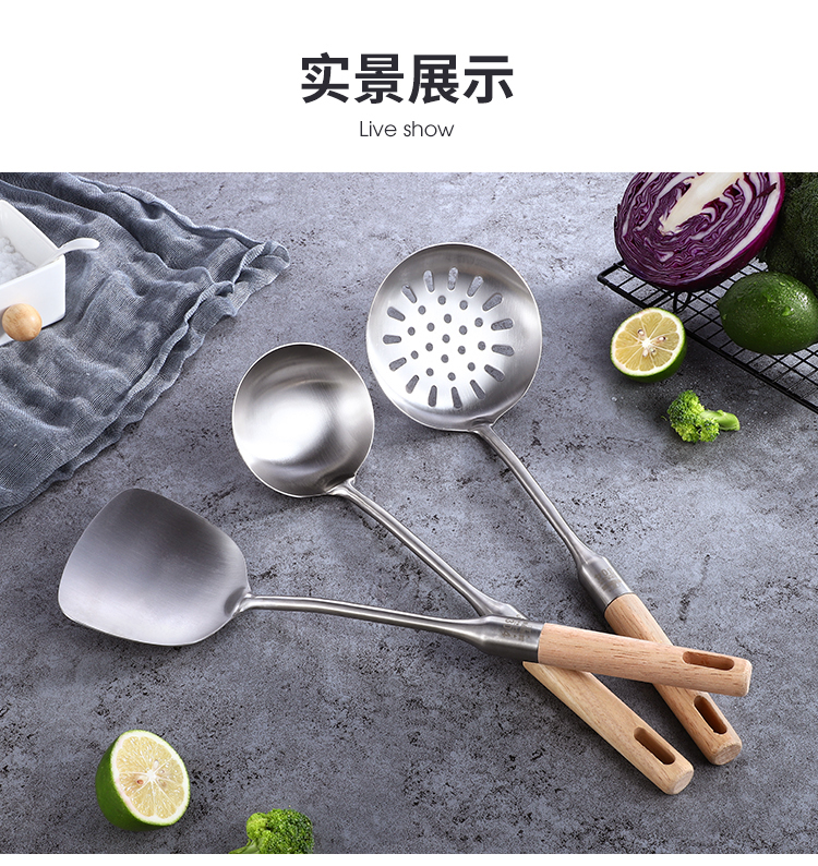Năng lượng rung dày 304 thép không gỉ thìa thìa colander 3 bộ ba mảnh kết hợp hộ gia đình nấu ăn dụng cụ nhà bếp - Phòng bếp chảo vân đá