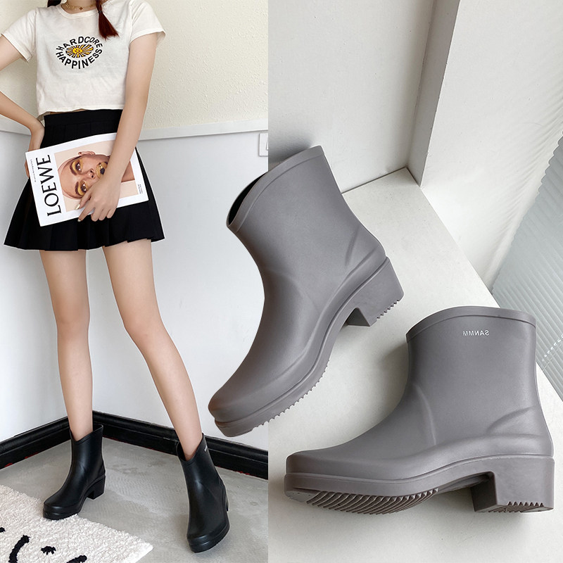 Fashion High Heel Adult Rain Shoes Women Fashion Models Outwear Middle Cylinder Water Boots Gush Waterproof Rain Boots Short Cylinder Non-slip Water Shoes