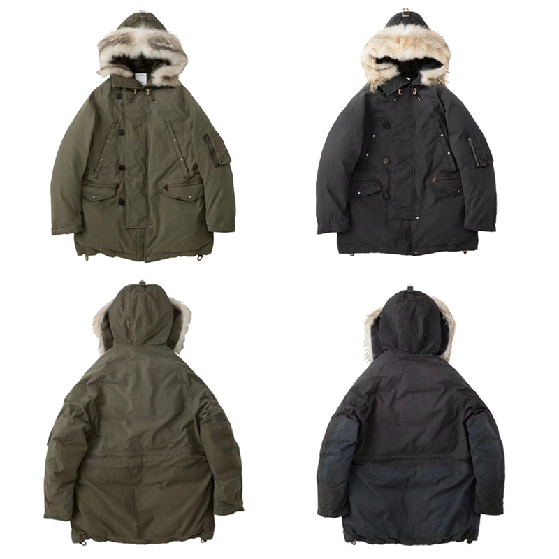 Visvim Fil 22Aw Valdez down Coat Wolf Fur Collar Mud-Dyed Washed White Goose down Jacket
