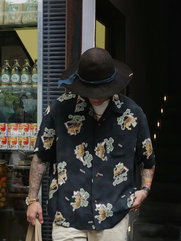 Visvim Fil 24Ss Cope Tora Silk Nakamura Summer Tiger Silk Shirt Hawaiian Short Sleeve
