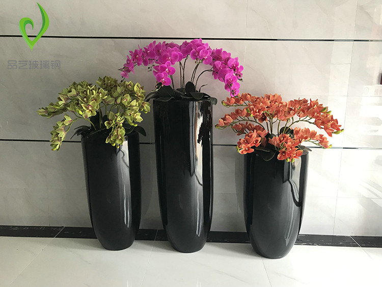 Shopping mall glass steel modern minimalist combination oval flower pot outdoor round large shaped potted decorative flower box