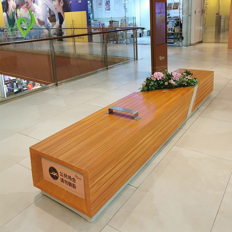 Spot Beauty Chen Fiberglass Simple Wood Grain Benches Mall Hotel Multi-Place Relax Benches And Other Waiting Area Leisure Benches
