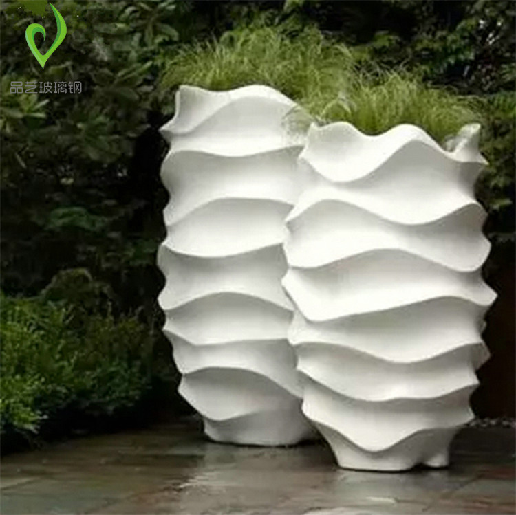 European-style garden landscape wave pattern large flower pot glass steel floor large vase hotel corridor door front decoration decoration