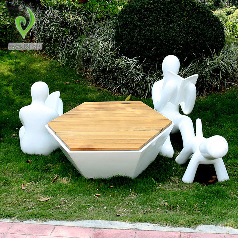 Meichen outdoor FRP diamond-shaped leisure seats plus anti-wood cushions outdoor mall ornaments rest area waiting chair stools
