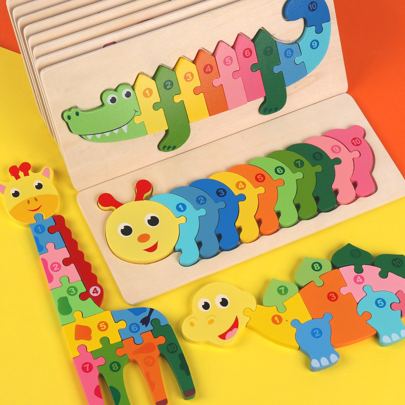 Baby puzzle children 1 2 2 2 3D and semi - stereo wood early education - yield intelligent dinosaur digital boy and girl building block
