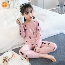 Childrens pajamas underwear set pure cotton mens and womens childrens autumn clothes autumn pants 40s combed cotton middle and large childrens autumn and winter girls