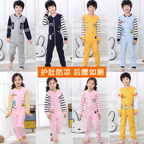  Childrens one-piece pajamas spring and autumn anti-cold three-year-old pure cotton childrens 5-year-old anti-kick boys and girls baby thin winter