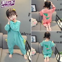  Childrens one-piece pajamas spring and autumn pure cotton anti-cold three-year-old autumn female pure cotton cartoon childrens dinosaur clothes girl