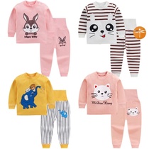  Childrens pajamas Spring and autumn underwear pure cotton suit Baby autumn clothes Autumn pants Boys and girls baby clothes high waist pants