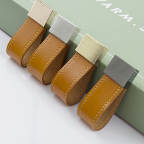 Nordic light luxury beeswax first layer cowhide handle wardrobe cabinet drawer door leather handle anti-collision childrens room