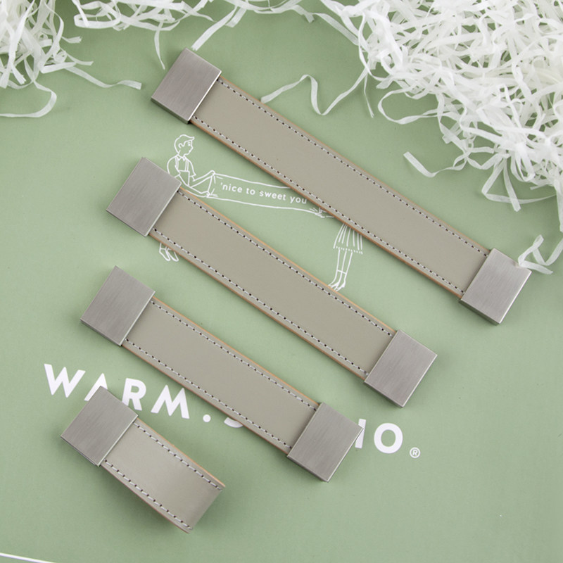 2022 new Nordic modern minimalist headlayer genuine leather wardrobe Shoe cabinet Kitchen Cabinet Leather Handle Drawer Leather Handle