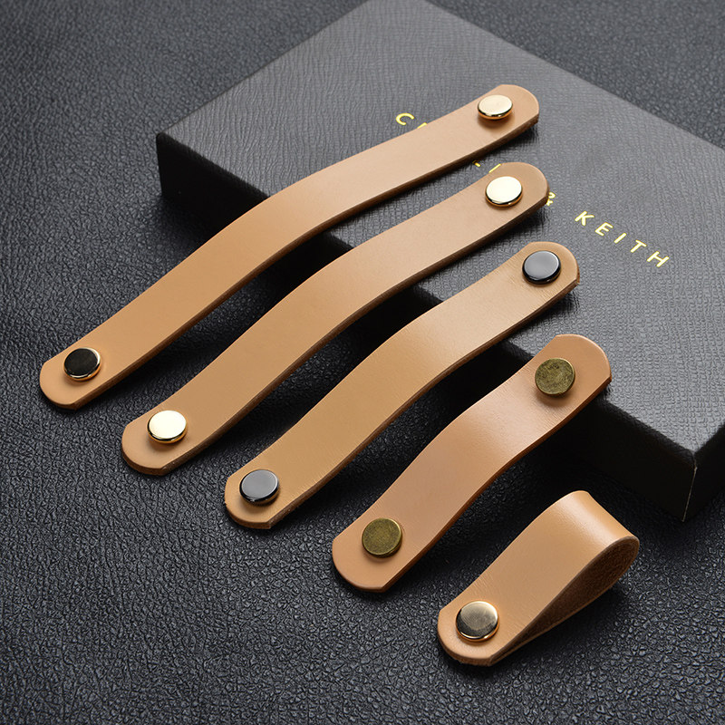European style Chinese American modern simple leather handle wardrobe door handle invisible dark drawer leather soft leather single hole small