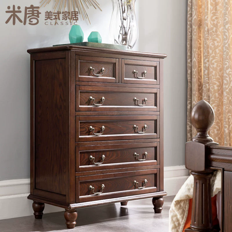Midang Mỹ đồng quê gỗ tần bì tất cả gỗ rắn sáu ngăn tủ tủ lưu trữ tủ hiên tủ nội thất phòng ngủ Caroline - Buồng
