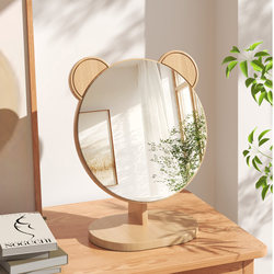 Cartoon Makeup Mirror Desktop High Definition Rotating Mirror For Home Dressing Table Dressing Mirror Student Dormitory Wooden Mirror