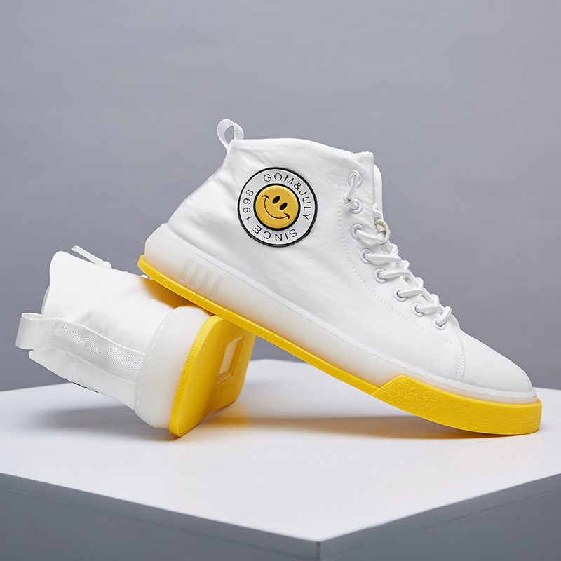 Xiaobai shoes 2022 tide shoes Korean version trend all-match jelly bottom tide brand smiley hip-hop white high-top sneakers for men