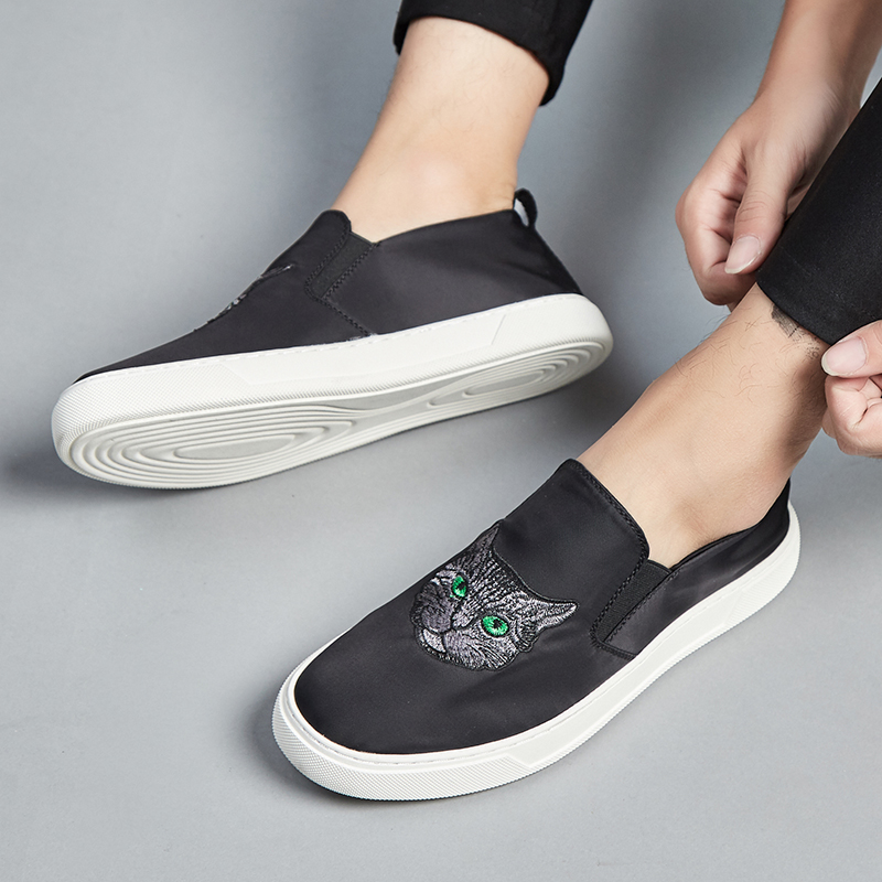 Loafers men's summer breathable trend British comfortable casual fashion all-match cat head embroidery slip-on slip-on shoes