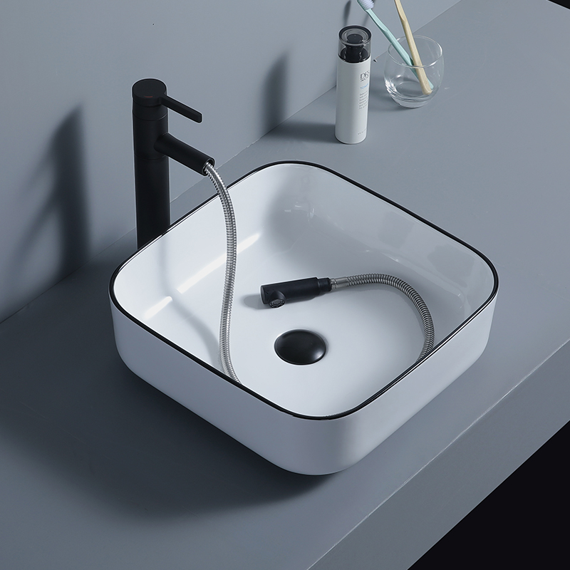 Sander Bathroom Nordic Table Basin Black Edge Ceramic Art Basin Black White Creative Makeup Room Face Basin Wash Basin