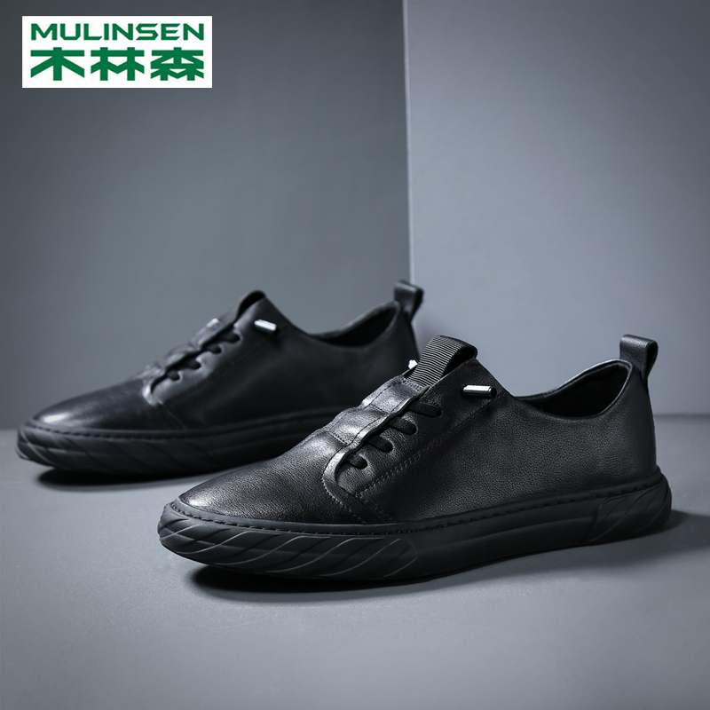 Wood Linson Men Shoes Fall Tide Shoes Black Genuine Leather Shoes Korean Version Trend 100 Hitch 2022 New Men Casual Shoes