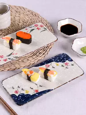 Japanese-style ceramic sushi plate Plate Rectangular cake dessert Western cold dish plate sashimi flat plate Flat plate