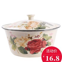 Enamel bowl with lid thickened nostalgic enamel basin Vintage old-fashioned lard pot Induction cooker open flame universal boil traditional Chinese medicine