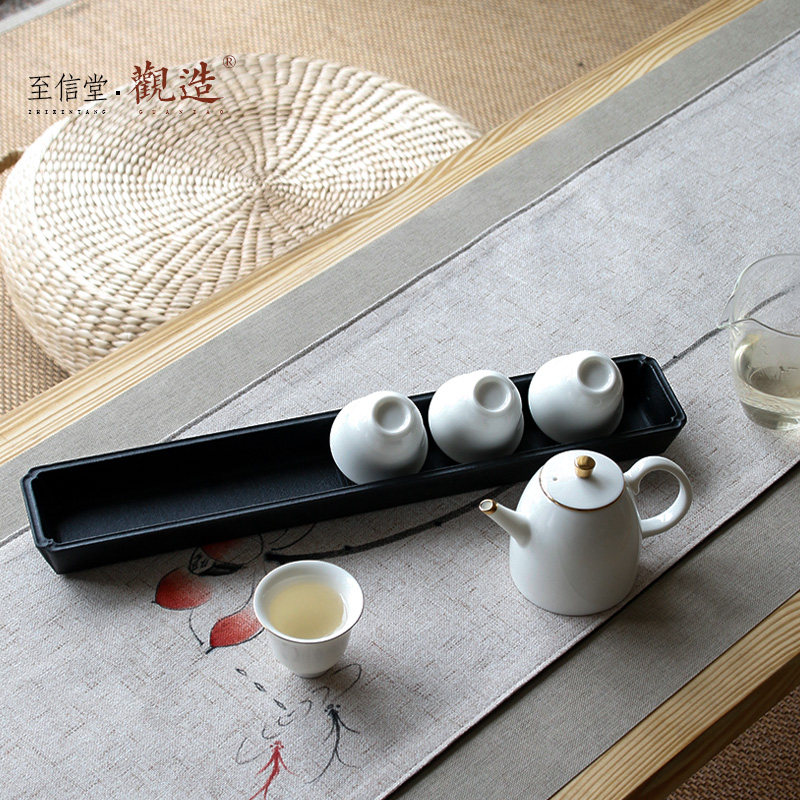 Guanzao handmade black gold stone teacup holder Natural stone teacup holder Tea set placement table Tea ceremony accessories