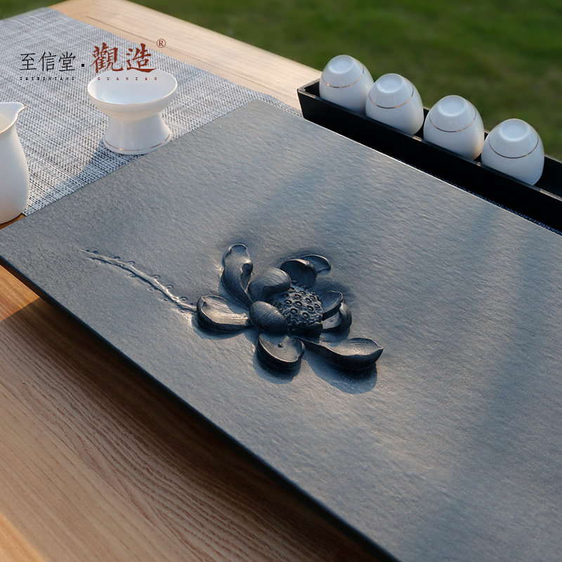 Natural Wujin Stone Tea Plate Whole Household Stone Tea Table Tea Sea Black Gold Stone Tea Plate Simple Tea Set