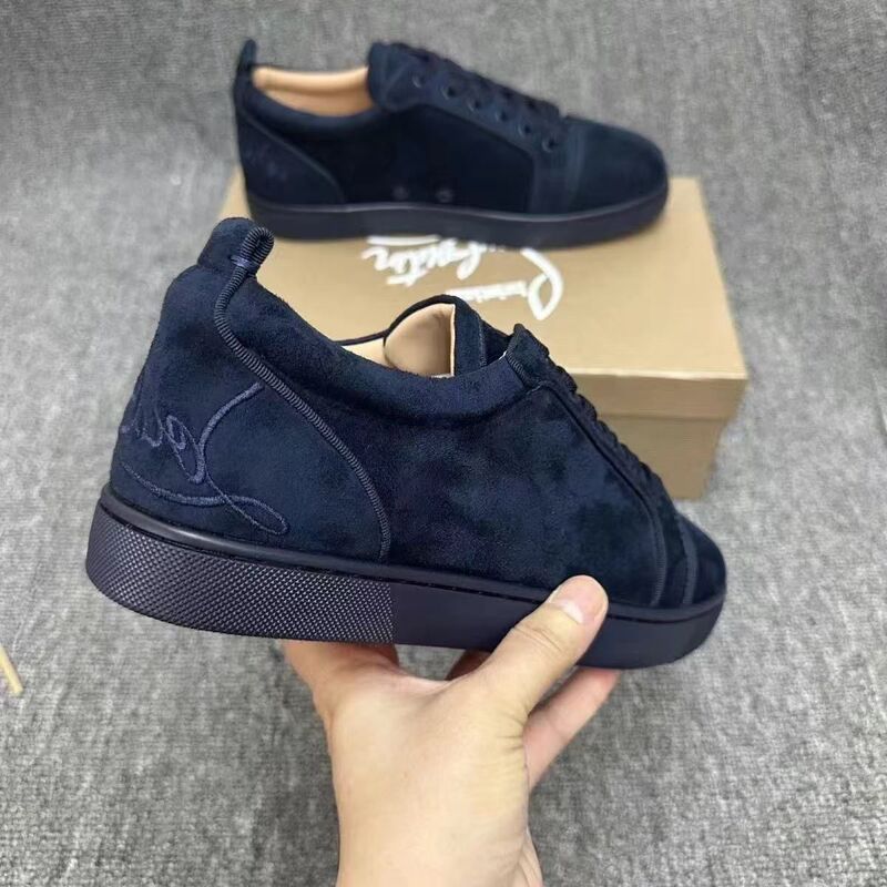 European New Style Sneakers, Sports Red-Soled Men's Shoes, Suede Leather Low-Top Fashion Flat-Soled Trendy Lace-Up Casual Sneakers for Men