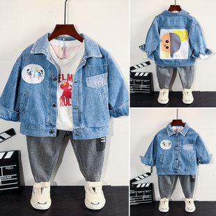 Детское 2 на мальчика джинсовый куртка демисезонный стиль 3-5 лет детские Ocean 1 Kids корейская  версия 4 мужской Ребенок мультфильм верх Одежда