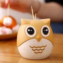 Cartoon creative toothpick barrel owl sliding lid toothpick jar portable home living room table cute toothpick box