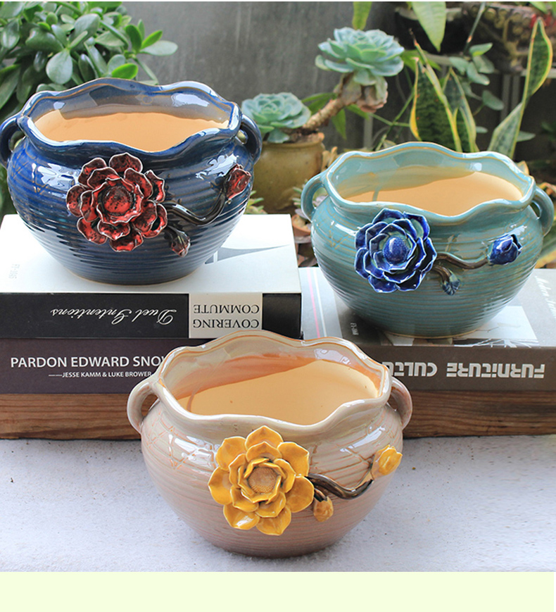 Creative flower POTS, large diameter ceramic basin of large meat meat meat more clearance indoor household breathable old running the flowerpot restoring ancient ways