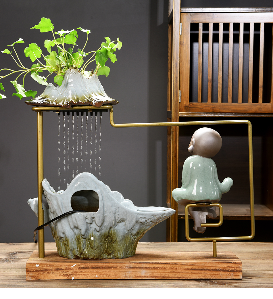 Zen new Chinese style flower water fountain money plant plant household desktop furnishing articles creative ceramic hydroponic flower pot