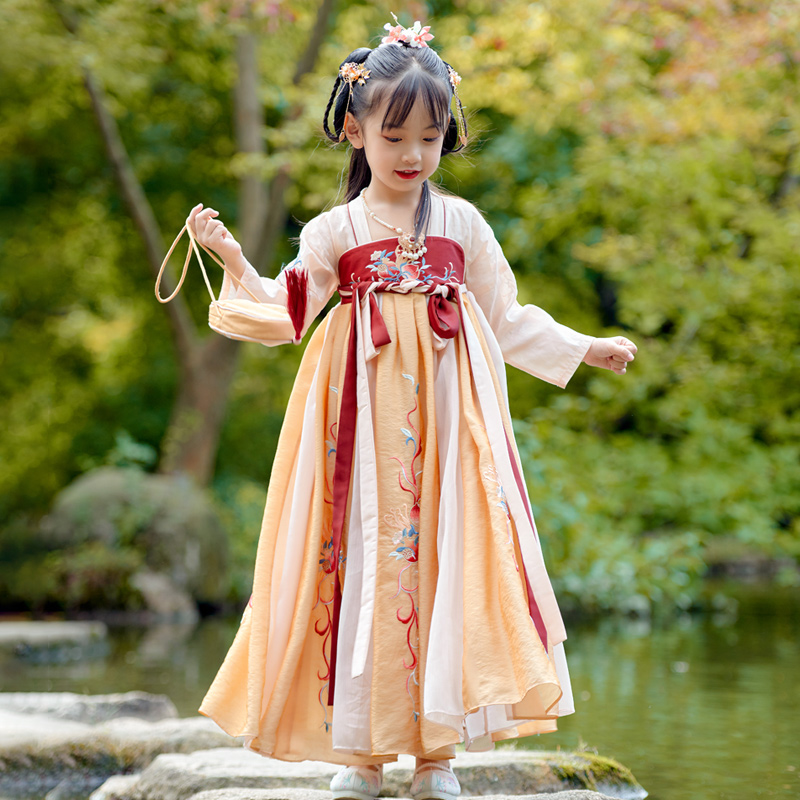 Wu buckle three more girls Hanfu autumn children Chinese style long sleeve costume Super fairy skirt baby dress autumn