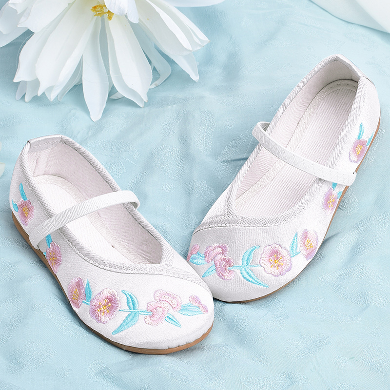 Black buckle children's Hanfu shoes girls costume with embroidered shoes