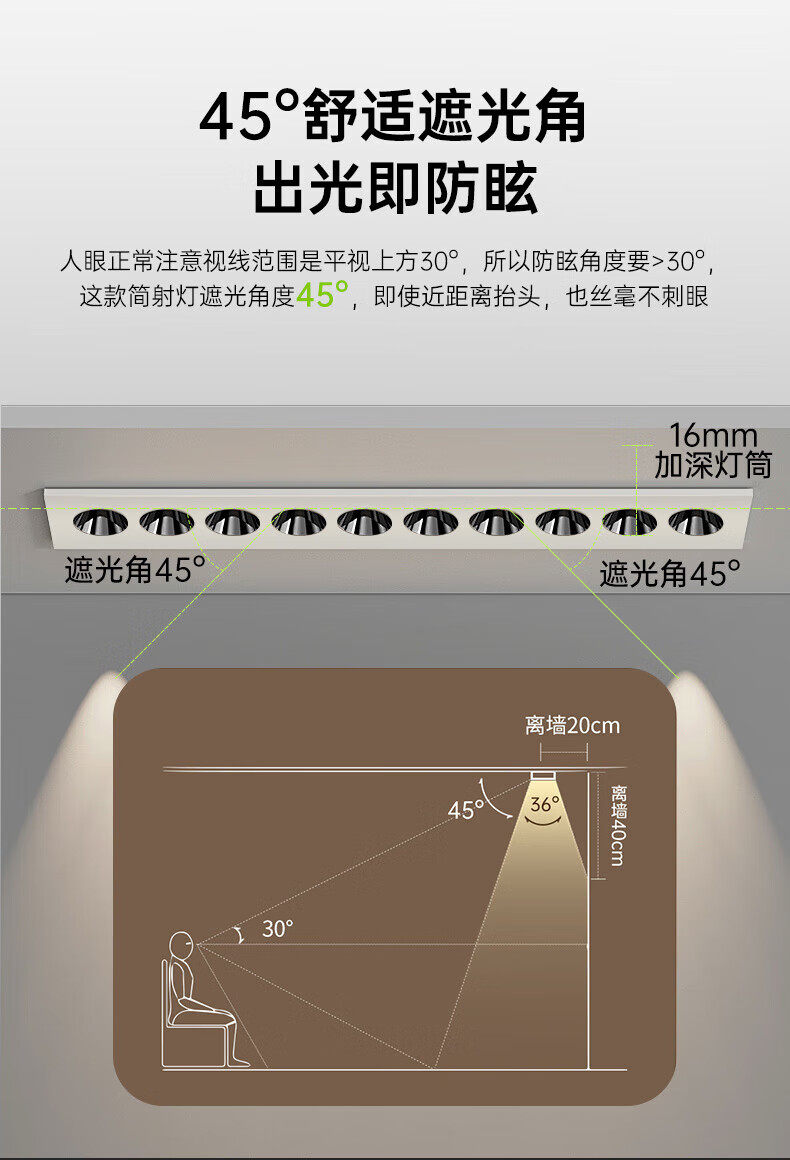 Сетка света 三雄极光防眩格栅灯嵌入式射灯线条灯过道客厅无主灯迷你小射灯 Three male aurora