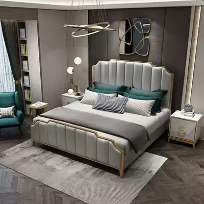 New Hong Kong-style light luxury double bed modern simple master bedroom wedding bed 1 8 meters Net red bed mattress bedside table combination